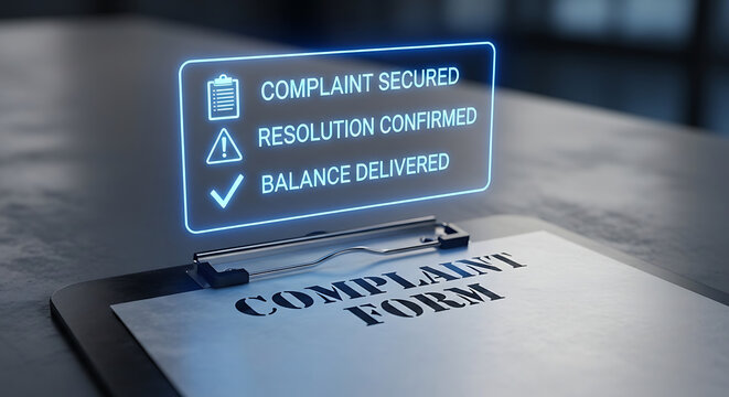 Complaint form with secured resolution notification on a clipboard symbolizing customer service success