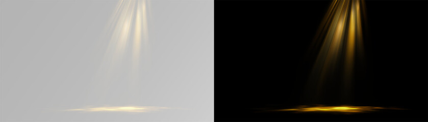 Golden spotlight streak glimmers with smooth luminous flow and subtle sparkle waves. Elegant illumination enhances visual appeal. Yellow spotlight PNG gold overlay effect © Alehandro