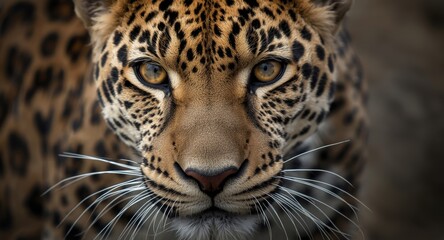 Fototapeta premium Intense gaze of a leopard predator with a bushy mustache in close up