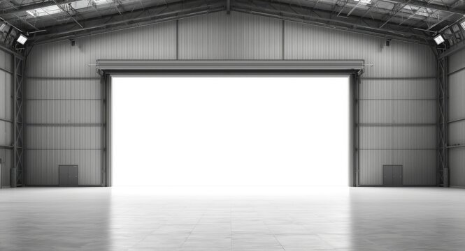 Modern hangar for airplanes with roomy entrance and empty text placement zone