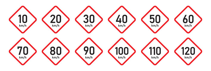 Road limited speed board sign icon illustration