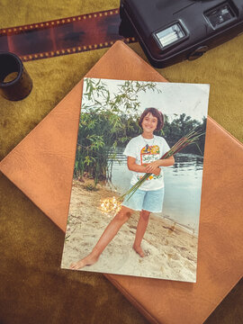 Atmosphere vintage aesthetic, old photo albums, fashion trend on a retro vibes