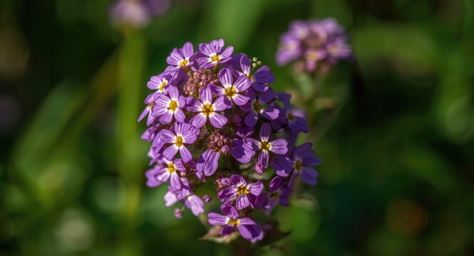 Magnified close-up of colorful purpletop vervain flowers flourishing naturally