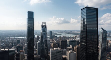 Obraz premium Sleek high rise structures with panoramic city outlook and tech influence