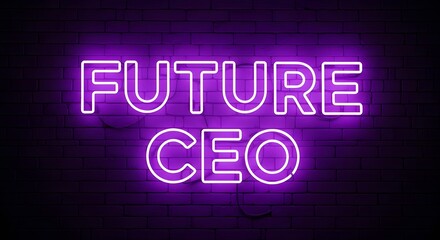 Obraz premium Bright purple neon sign illuminates the words future ceo against a dark brick wall background