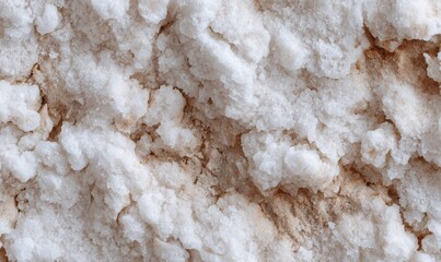 Straight-on texture of dried sea salt crust forming irregular mineral surface