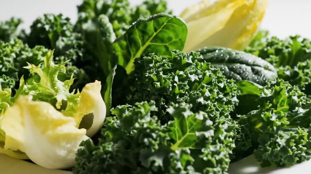 Close up of fresh mixed leafy greens and salad