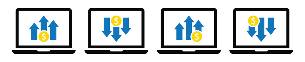 Laptop screen with graph icon. Chart icon, vector illustration