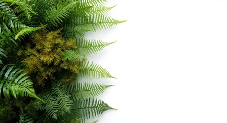 Obraz premium Tropical fern shrub and moss plants isolated on a white background for editorial projects