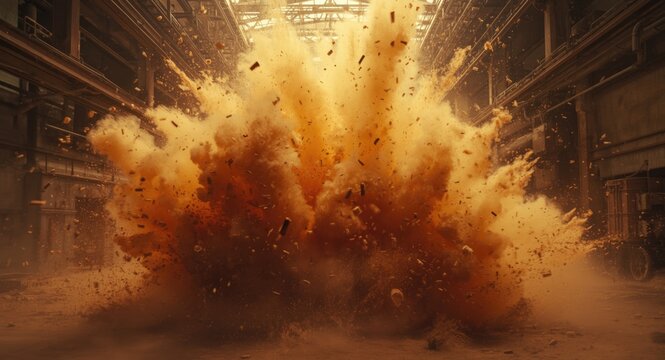 Realistic depiction of a dust explosion in an industrial setting
