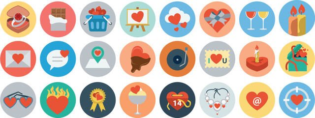 Flat vector illustration set of colorful easter eggs icons with flower and star elements designed as circular web buttons or signs for business labels