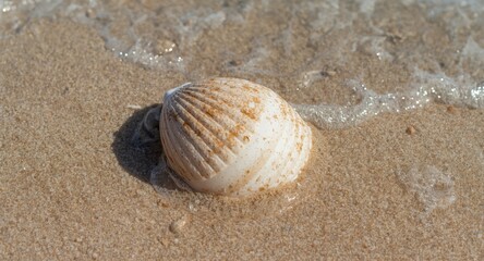 Seashell Lobatus gigas in shallow coastal waters with fine sand beneath