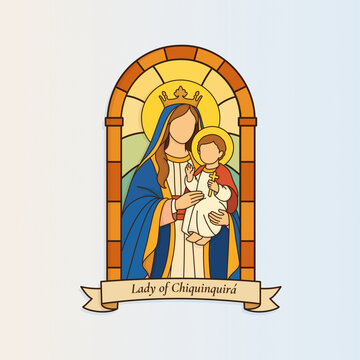 Modern Stained Glass Illustration of Our Lady of Chiquinquir&aacute; of Maracaibo