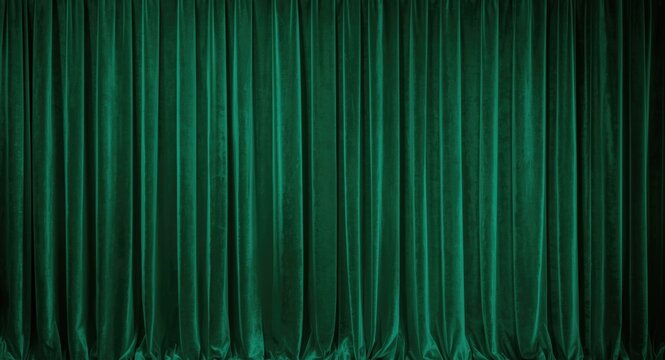 Velvet textured background with green curtains in theater setting