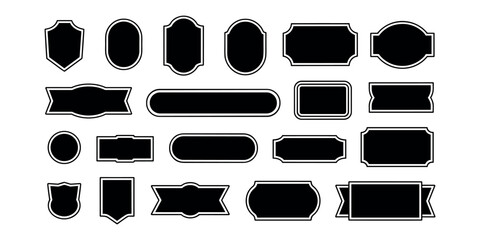 Black and white label shapes with white outlines labels in white background © Tania