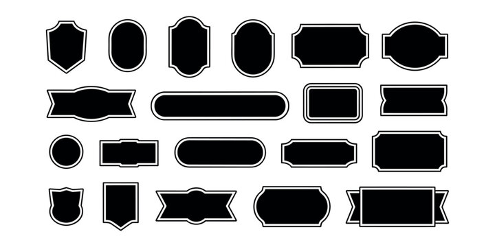 Black and white label shapes with white outlines labels in white background