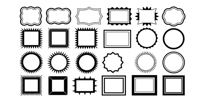Black and white of various frame shapes and borders frames empty frames in white background