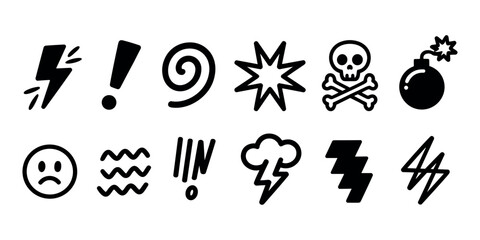 Black and white of various symbols signs marks typography in white background © Tania