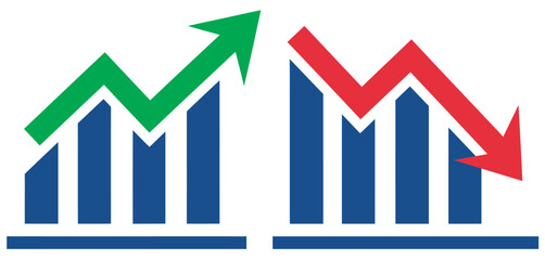 Graph blue going down up green red arrow icon set, vector design, market trend icons, business finance analytics, investment chart symbols © Alamin vai vision 3