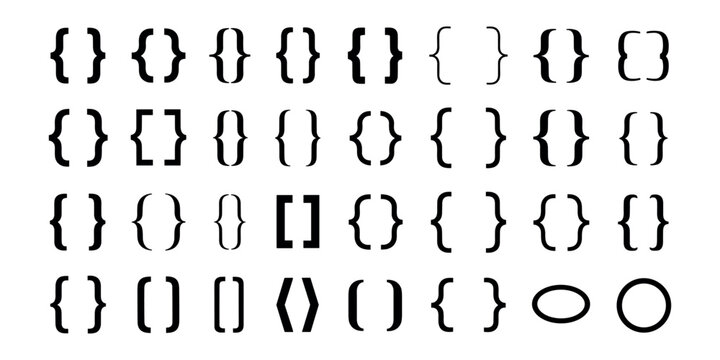 Black bracket characters on white background brackets curly brackets square brackets symbols