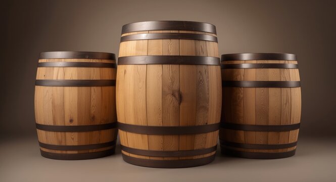 Wooden casks three in number differing in height and width