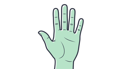 Obraz premium Stylized illustration of a light green human hand with five fingers extended upwards, palm facing the viewer, on a white background.