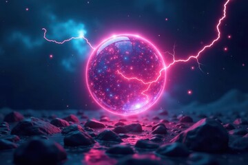 Obraz premium Mystical plasma orb, lightning strikes, dark backdrop, plasma, flash, wallpaper