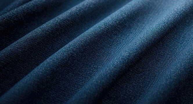 Detailed close up of denim textile texture background with soft lighting and copy space
