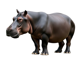 Obraz premium A hippo standing alone in front of a white background, perfect for use as a standalone illustration or design element