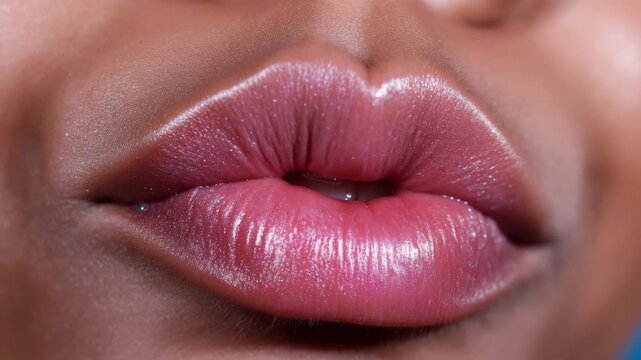 Closeup of smiling and transition to puckered lips with transparent braces