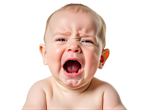 A young infant wailing loudly with their mouth agape, a universal expression of distress