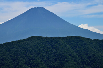夏の富士山　御坂山地の釈迦ヶ岳山頂より望む
