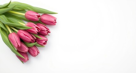 Elegant tulip cluster on simple white backdrop allowing copy space for text