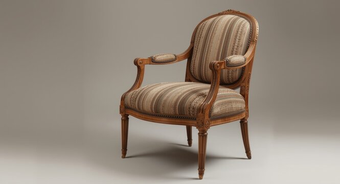 Period Biedermeier chair boasting striped upholstery and detailed woodwork perfect for retro home decor