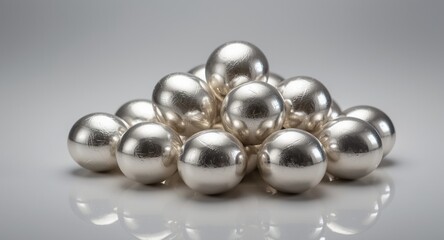 pile of reflective silver eggs on smooth surface