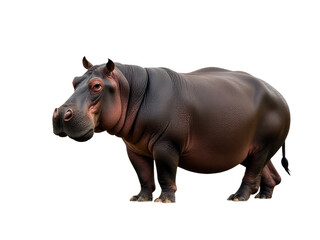 Obraz premium A close-up image of a hippopotamus standing on a white background, looking directly at the camera