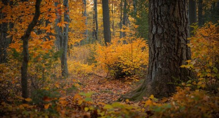 Obraz premium Detailed autumn forest setting seen in ultra HD quality