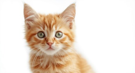 Fototapeta premium Ginger kitten with lively eyes on a bright white background