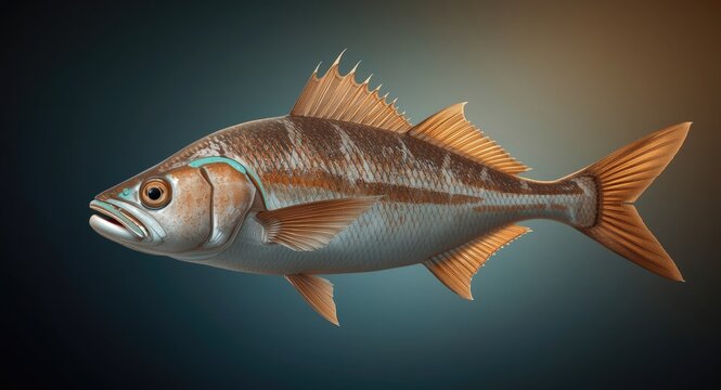 Mediterranean amberjack fish artwork featuring distinct fin shapes and natural color palette