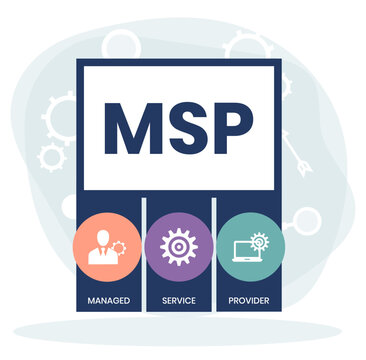 MSP, Managed Service Provider acronym. Concept with keyword and icons. Flat vector illustration. Isolated on white