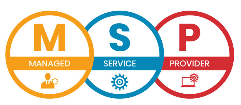 MSP, Managed Service Provider acronym. Concept with keyword and icons. Flat vector illustration. Isolated on white
