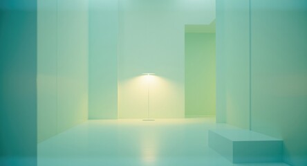 Fototapeta premium Room with bright lighting enhanced by a white lamp and clean lines