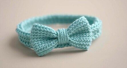 Turquoise knit headband with elegant bow design crafted for stylish baby hair accessories