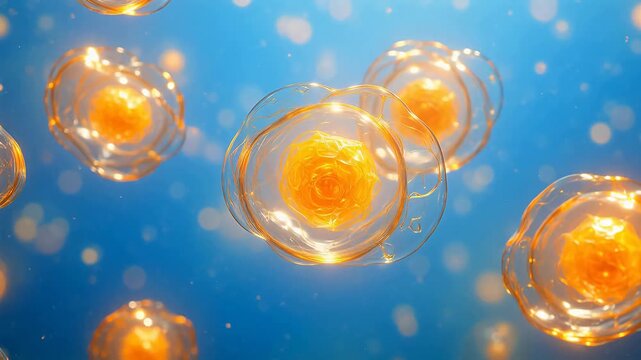 Floating glowing cellular structures