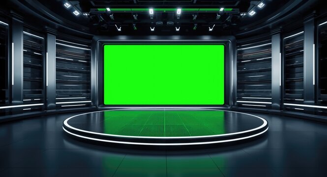 Modern virtual TV show background with green screen ideal for tech infomercial stages