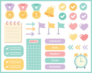 Minimal Pastel Habit and Mood Tracker Planner Stickers Collection with Daily Routine Icons, Productivity Elements and Cute Lifestyle Organization Graphics Set