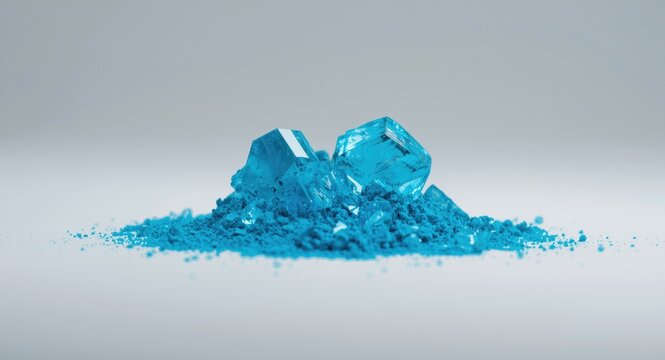 Detailed isolated image of bright blue CuSO4 powder crystals