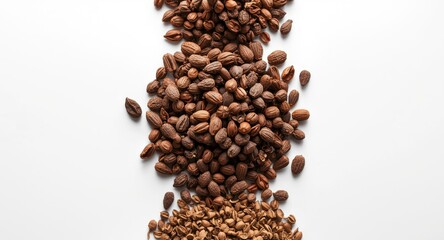 Obraz premium Assorted Sichuan pepper seed piles with clear texture and size differences displayed on a white background