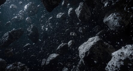 Swarm of massive metallic asteroids and rocky debris moving in outer space environment