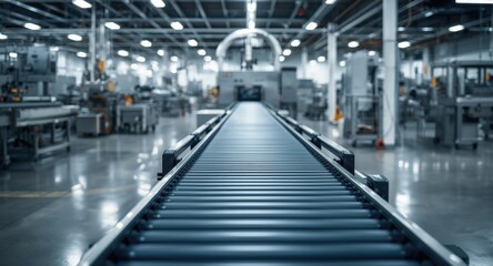Obraz premium Smooth conveyor operation supporting production in a modern industrial space
